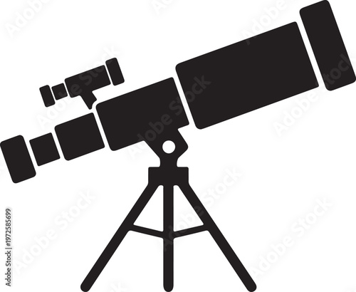 A classic astronomical telescope mounted on a sturdy tripod for stargazing and observation silhouette vector icon
