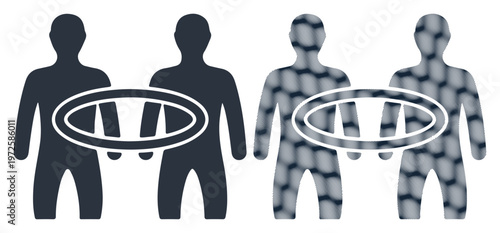 Two figures connected by a shared oval shape, representing partnership or unity.