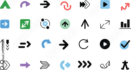Collection of various direction and media control icons