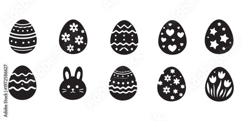 Unique decorative patterns with Easter egg silhouette collection, different shapes, Christian Tradition Happy Easter eggs for holiday artwork vector