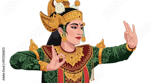 Traditional Balinese dancer in ornate costume.