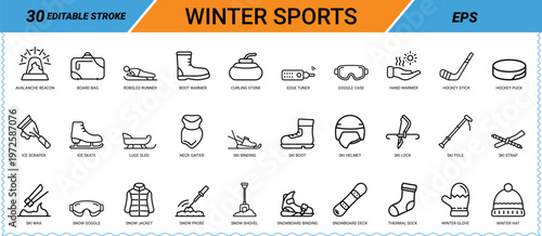 Winter sports icons set including skiing gear snowboarding and ice activities