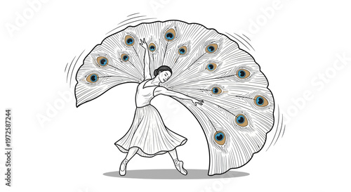 Woman dancing with a peacock fan.