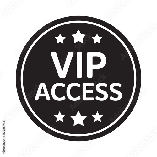 Black and white vip access badge with five stars displayed
