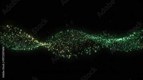 Green and Gold Sparkle Wave on Black Background