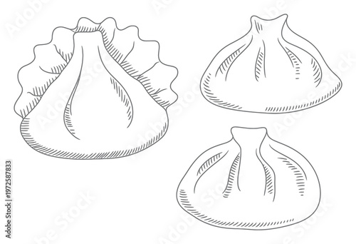 Hand-Drawn of Three Delicious Dumplings