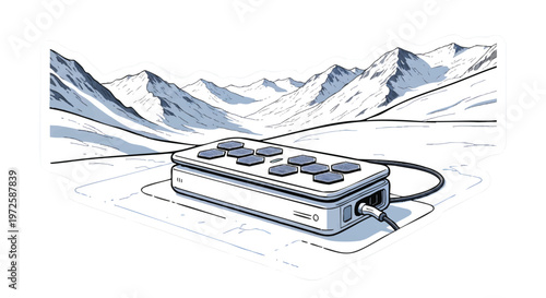 Electric vehicle charging station in snowy mountain landscape