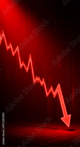 The graph shows a sharp decline in business trend with a downward arrow.