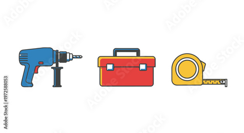 Drill toolbox and tape measure tools.