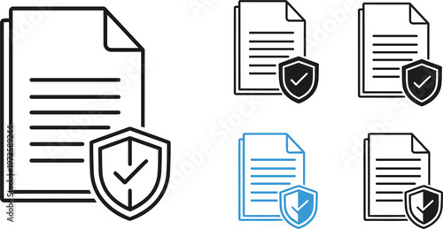Document protection vector illustration featuring a file and shield icon with a confirmed checkmark.