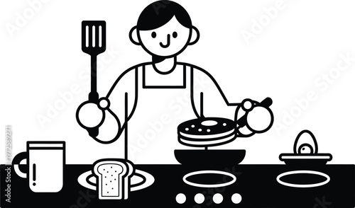 cartoon chef cooking pancakes