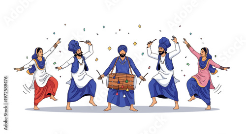 Traditional Indian dancers performing Bhangra.