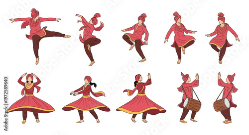 Traditional Indian dancers in various poses.