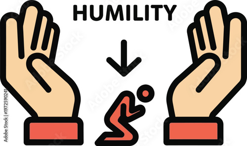 humility concept with hands and person bowing