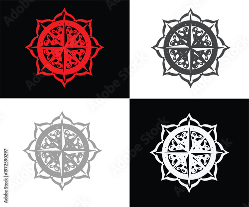 Four variations of a mandala design with different colors