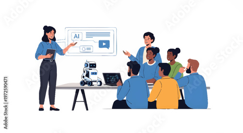 Diverse group of people learning about AI technology together