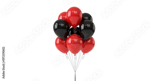 A bunch of red and black balloons
