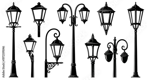 Collection of various street lamps.