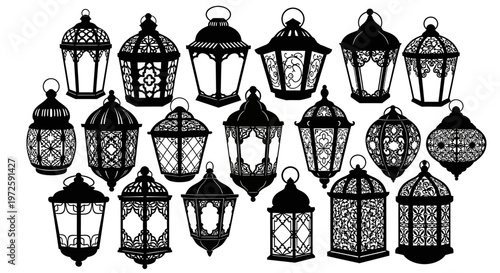 Collection of various metal lanterns.