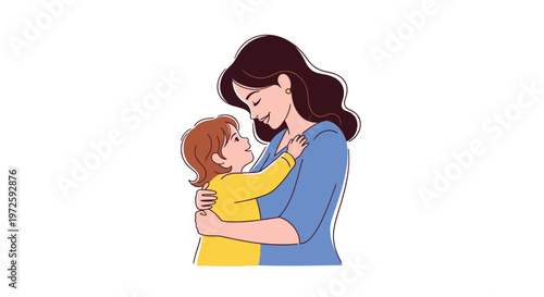 A mother lovingly cradles her young child in a tender embrace