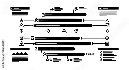 Multi Layer Gantt Project Timeline with Milestones and Phases Black Silhouette Vector Illustration