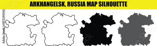 Arkhangelsk russia map silhouette black and white outlines and dot pattern vector illustration for cartography designs.