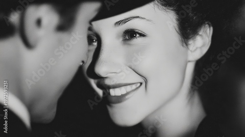 a vintage black and white foto of a romantic couple in love