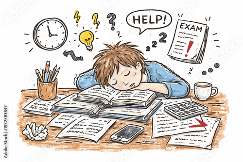 Icon asleep concept falling simple while image messy exam tired generation studying