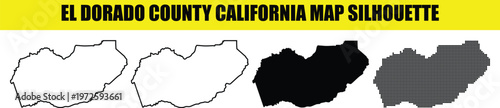 El dorado county california map silhouette illustration featuring various graphic styles and administrative borders.