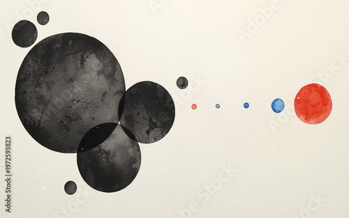 Celestial bodies: An abstract illustration representing the cosmos, showcasing a collection of spheres in a harmonious arrangement, conveying concepts of movement and cosmic energy.