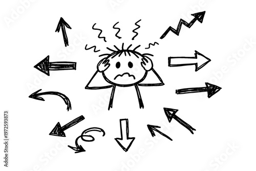 Vector uneven imperfect icon naive generation pointing image choices overwhelmed simple style