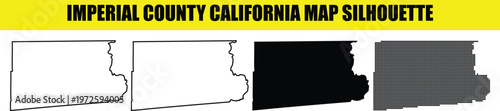 Foto Imperial county california map silhouette set featuring thin stroke and black solid fill with pixel dot patterns