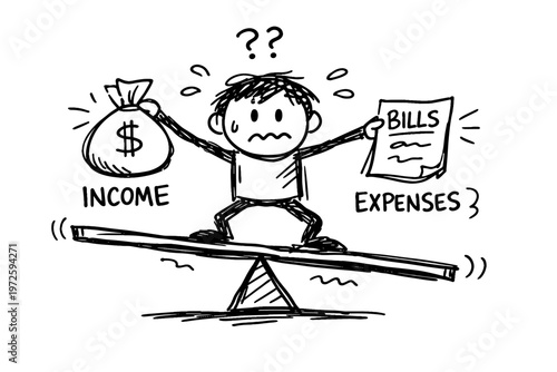 Finances balancing concept person imperfect icon vector income messy minimal doodle