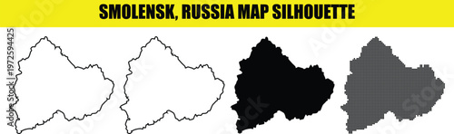 Smolensk russia map silhouette black and white outlines and dot pattern vector illustration for cartography designs.