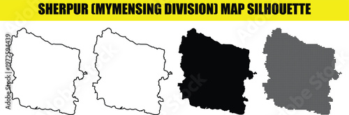 Sherpur mymensingh division map silhouette collection showing administrative borders in bangladesh geographic styles.