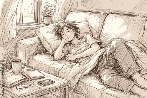 Doodle nap taking image concept imperfect vector sketch rest generation icon simple