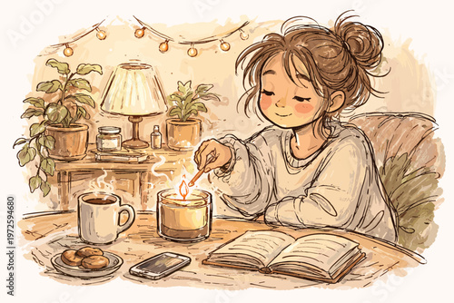 Imperfect uneven doodle candle mood generation person image icon vector simple messy