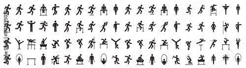 Sports Athletics Pictogram Stick Figures Icon Set Illustrating Various Activities