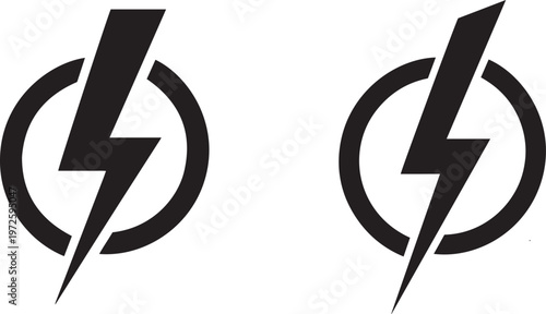 Two black lightning bolt symbols within circular frames