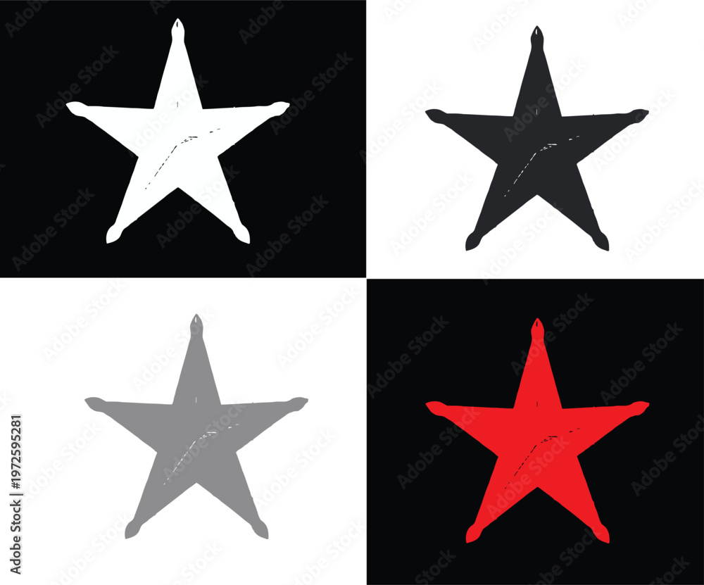 Fototapeta premium Four colored stars on different background colors
