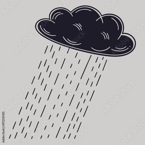 Heavy rain curtains falling from a single stylized charcoal cloud.