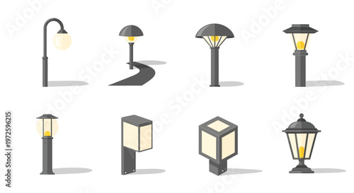 Collection of various outdoor street lamps.
