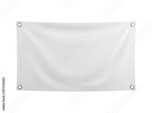 Minimalist rectangular white banner mockup with metallic eyelets for advertising isolated transparent background image