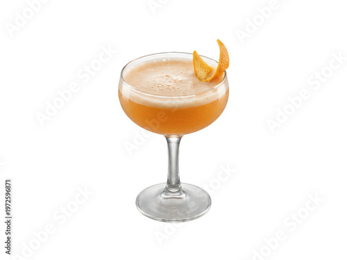 Sophisticated orange cocktail with a creamy frothy top and orange twist garnish isolated transparent background image