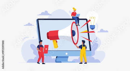 Digital Marketing Strategy with Megaphone and Lightbulb for Creative Ideas and Promotion