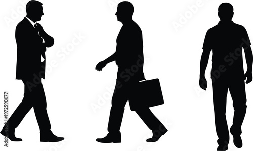 Business silhouettes illustration, professional people vector design, walking posture concept, office attire standing figures corporate lifestyle inspiration