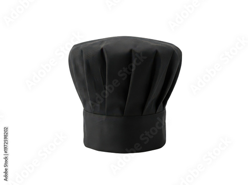 Tall black pleated chef toque made of soft fabric with clean professional folds isolated transparent background image