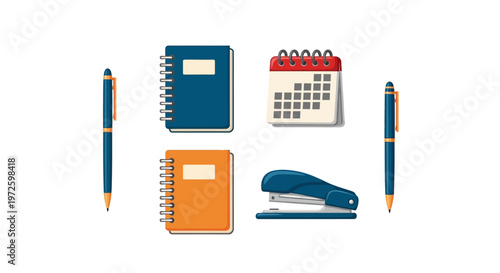 Office supplies on a white background.