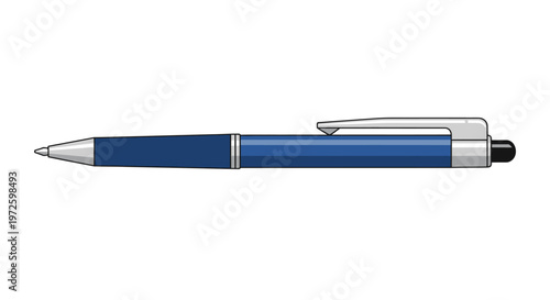 Blue Metallic Ballpoint Pen Closeup.