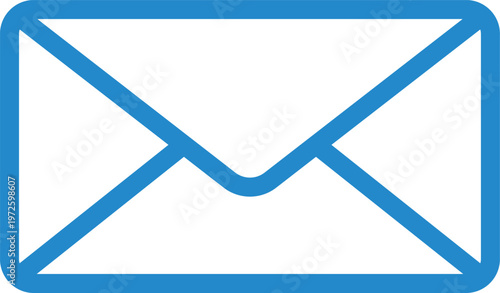 Blue outline of an open envelope on white background mail letter message communication